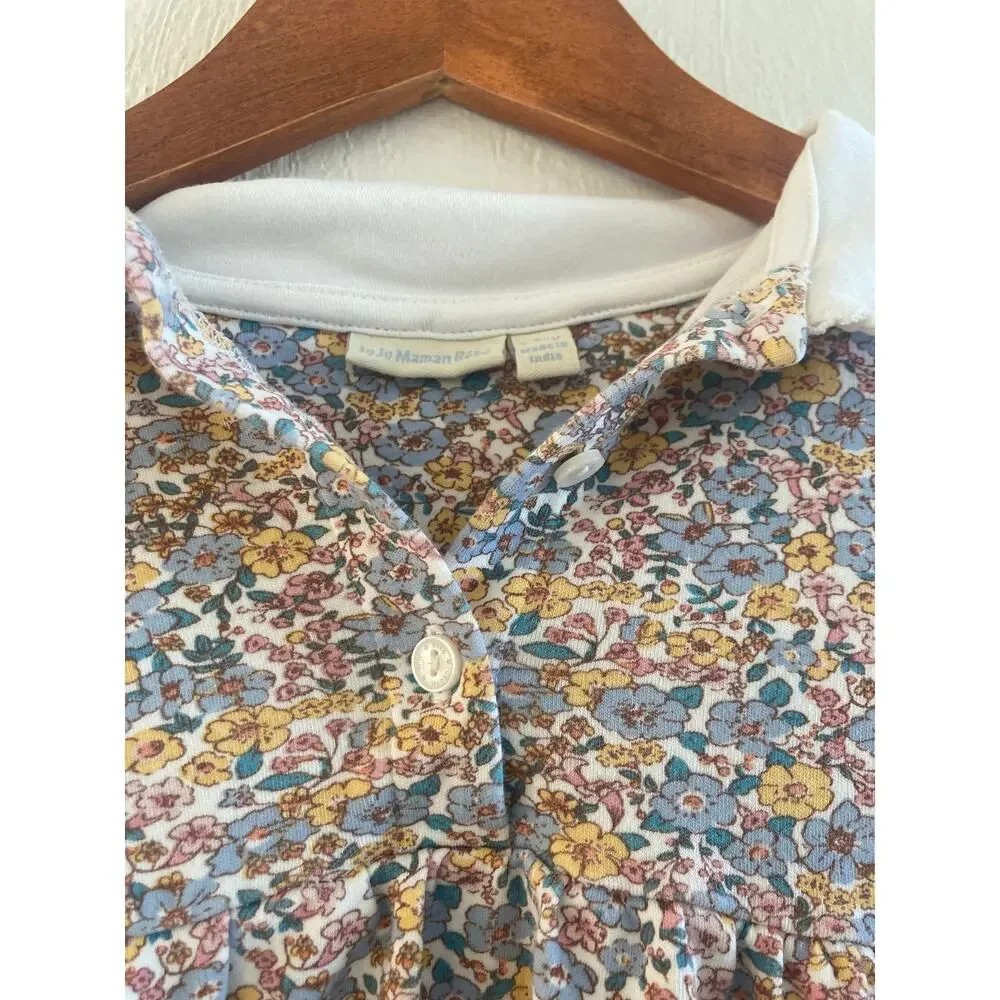 JoJo Maman Bebe 100% Cotton Peter Pan Collared Ditsy Floral Dress 3-4 Mustard